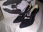 Vintage 1950 s 60 s Black Rayon   Glitter Pinup Heels By Kirby s Size 5 5- 6