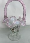 Fenton Art Glass 1995 Lynn Fenton Signature Series Hand Painted Trellis Basket