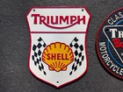 2 Cast Iron Triumph Motorcycle Signs Classic British   Shell