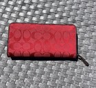 Coach Red Zip-around Wallet Logo Pattern Card Slots Coin Pocket Women s