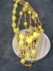 Yellow Amber Multi Strand Necklace Bracelet Set Gold Tone Rose Beaded