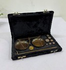 Brass Balance Scale With Complete Box Weights     Vintage Jewelry Balance Scale   