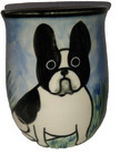 Karen Dunleavy Art Pottery Boston Terrier Dog Mug   Tea Bag Holder Spoon Rest