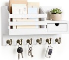 Key Holder Wall Mount  Key And Mail Holder For Wall With 6 Hooks And Storage    