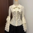 Japanese Women Lolita Girls Ruffled Blouse Shirt Gothic Top Long Sleeve Bow