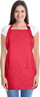 Apron Commercial Restaurant Home Bib Spun Poly Cotton Kitchen Aprons  3 Pockets 