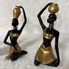 Set Of 4 West African Hand Painted  Zimbabwe Woman W  Pot Figurines Black   Gold