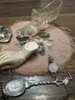Antique Vintage Junk Drawer Lot Fenton Glass Purse Cross Bear Jewelry Eclectic