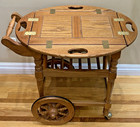 Vintage Mid Century Oak Tea Or Bar Cart Butler Top Tray