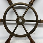 Boat Ship Wheel Maritime Nautical Large Brass   Wood Sea Antique 17    Vintage
