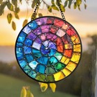 Rainbow Stained Glass Window Hanging Art  Colorful Light Catcher Gift For Artist