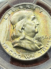 1956 50c Franklin Silver Half Dollar - Awesome Toning - Bu - Pcgs Ms64