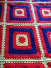 Vtg Large Granny Square Red Yellow Blue Afghan Crochet Blanket Throw 84 x 63 