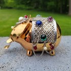 Vintage Napier Pat pend Elephant Gold Tone Piggy Bank Bejeweled Cabochon