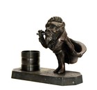 Large Vienna Bronze Grumpy Old Man Figure Cigar Lighter With Match Holder