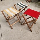 Lot Of 3 Vintage Wood Camp Stools Folding Canvas Seat Striped Portable Chair