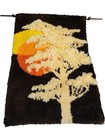 Vintage Latch   Hook Rug Wall Art Hanging Tree Sunset 70   s Finished 33x24 Boho