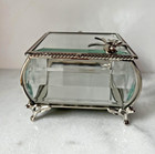 Antique Style  Beveled Glass And Silver Footed Jewelry Dresser Trinket Box New   