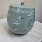 Korean Goryeo Celadon Crane   Flower Pattern Pottery Jug 19cm Blue-green Used