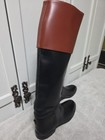 Vintage New English Fox Hunting Tall Riding Boots Side Saddle Black W Brown Tops
