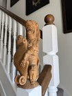 Large Hand Carved Oak Heraldic Lion Newel Post Cap Finial Stair Post