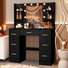 Vanity Desk Set With Led Light Mirror Makeup Vanity Table Wtih 7 Drawers Black