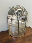 Vintage Brass Glass Curio Display Cabinet Art Deco Geometric Wall Shelf 17 