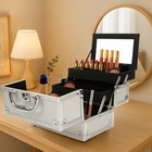 Aluminum Makeup Train Case Jewelry Box Cosmetic Organizer W  Mirror Handle Silve
