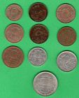 1922-39 Latvia 1  2  5  10  20  And 50 Santimu  Lot Of 10 Coins 5296