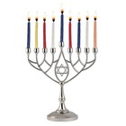 Traditional Classic Geometric Hanukkah Menorah 9  Silver Plated Chanukah Cand   