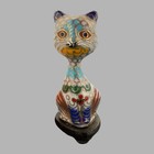 Vintage 3       Cloisonne Cat Kitten      Glass Figurine Statue Enamel Chinese Mcm