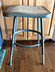Vintage Steel Drafting Stool Wood Seat Metal Chair Industrial Rustic Steampunk