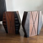Set Of 2 Vtg Mcm Scheibe Leather Wood Metal Bookends Pair Retro Mid Century
