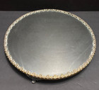 Antique Beveled Mirror Plateau 12  Footed Vanity Display Tray Round Scalloped Tr