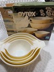 Pyrex Cinderella Vintage Yellow Shenandoah Pattern Mixing Bowls Set Of 4