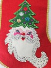 Vintage Felt Christmas Stocking Santa Claus Tree Sequin Rhinestone