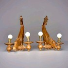 Pair Of Fantastic Unique Large French Vintage  Wooden Sconces Winged Griffons