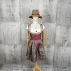 Kojooin Brown Metallic Jacquard Dirndl Dress Red Lace-up Oktoberfest Size 34 
