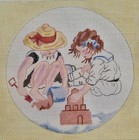 2 Antique Needle Allied Art Guild Needlepoint Canvases Children Playing