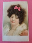 Antique Victorian German Post Card Real Hair Victorian Woman W  Ribbon Vtg Frame