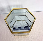 Vintage Hexagonal Floral Etched Glass Mirrored Jewelry Trinket Box Ball Feet