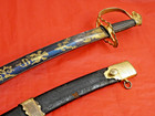 Rare Variant Antique American Eagle Head Sword Blue   Gold Blade 1812 War Dagger
