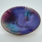 Vintage Enamel On Copper Iridescent Purple Blue Green Shallow Bowl Dish Mcm
