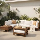 Acacia Wood Outdoor Patio Sofa Set With Storage Table   Cushions