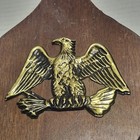 Vtg Mcm 17  Fireplace Bellows Air Blower Wood   Leather W gold Colored Eagle Euc