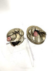 Pair Of Vintage Oval Pill trinket Boxes Silver  unmarked  With Pink Stones