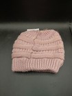 C c Women Beanie Tail Ponytail Messy Bun Solid Ribbed Knit Beanie Hat Cap Mauve