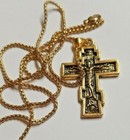 Russian Orthodox Icon Cross Silver Plated With 21k Gold Plated Chain 24 Inches