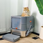 Extra Large Enclosed Stainless Steel Cat Litter Box Metal Litter Pan High Sided