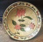 Vintage Enamel Decorative Brass Pedestal Bowl Hand Painted Floral Made In India 